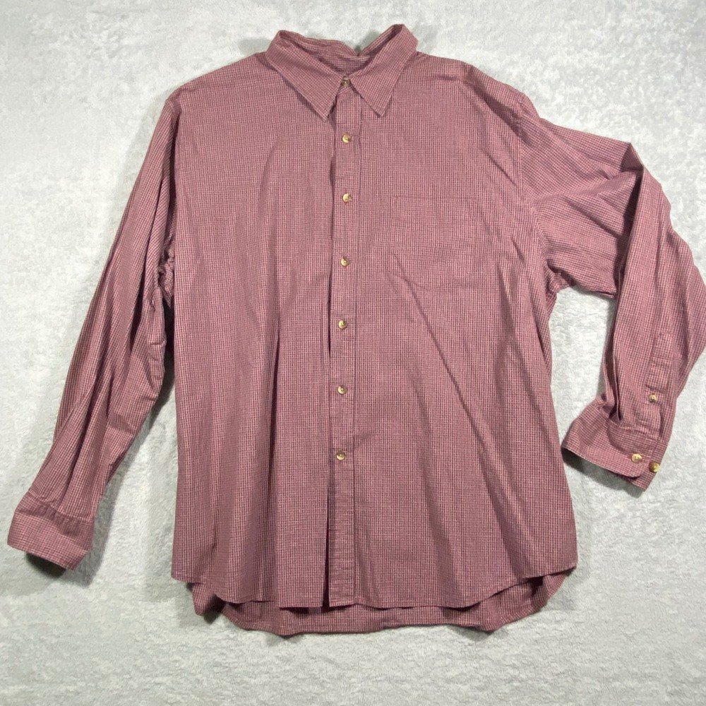 Dockers Mens XL Red Navy Blue Micro Check Plaid Long Sleeve‎ Button Down Shirt